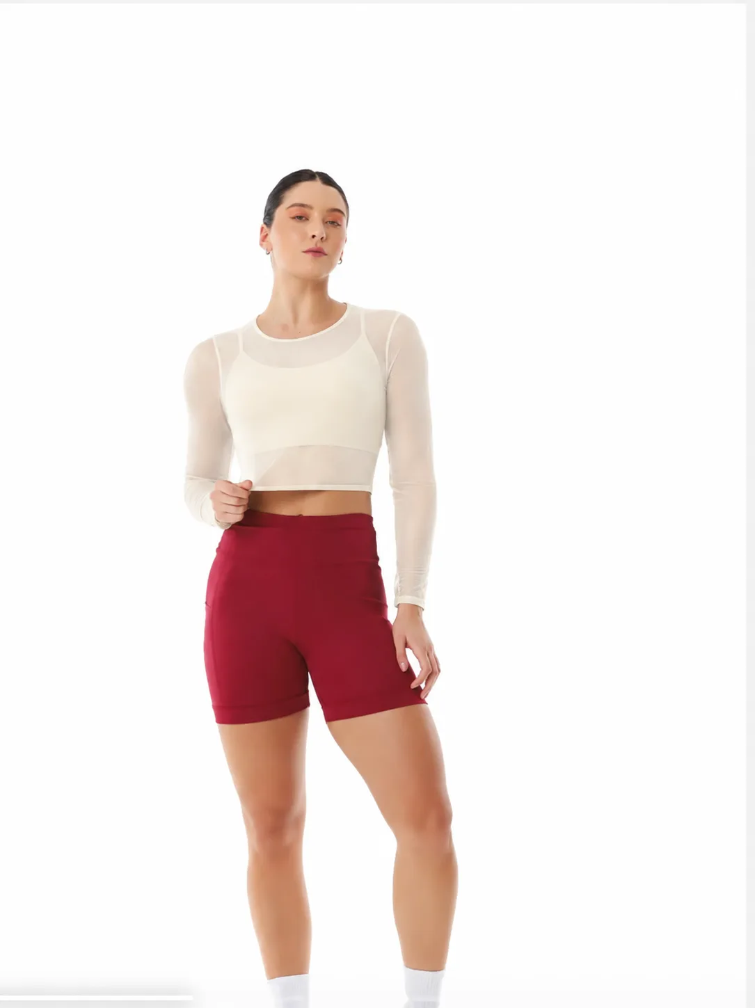 Cropped Manga Longa Tule na cor Off-white